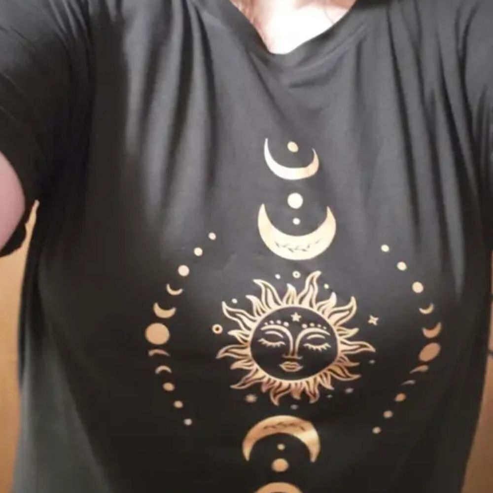Plus Size Cotton Sun & Moon Print Round Neck T-Shirt Sz 3X - Picture 2 of 5